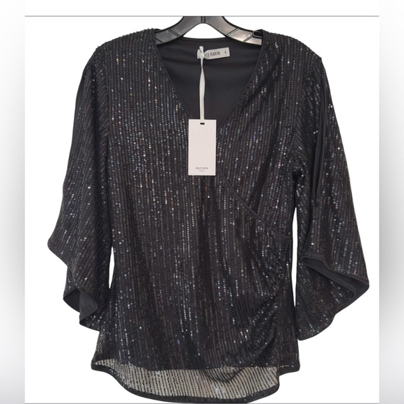 GRACE KARIN Womens Sequin Tops 3/4 Sleeve Glitter Sparkly V-Neck Top Size M NWT - Picture 1 of 8